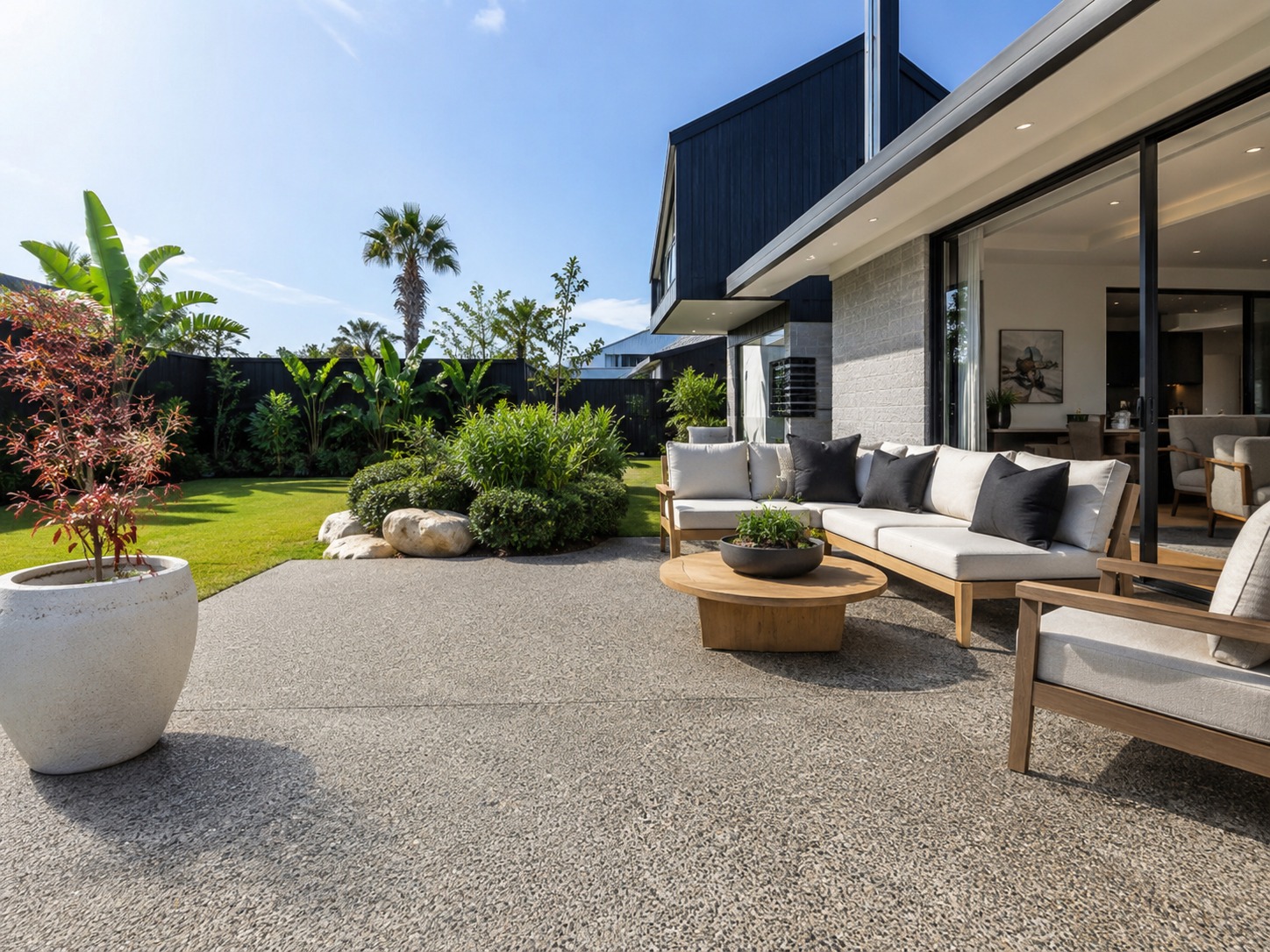 concrete patio and path finish detail in Tauranga